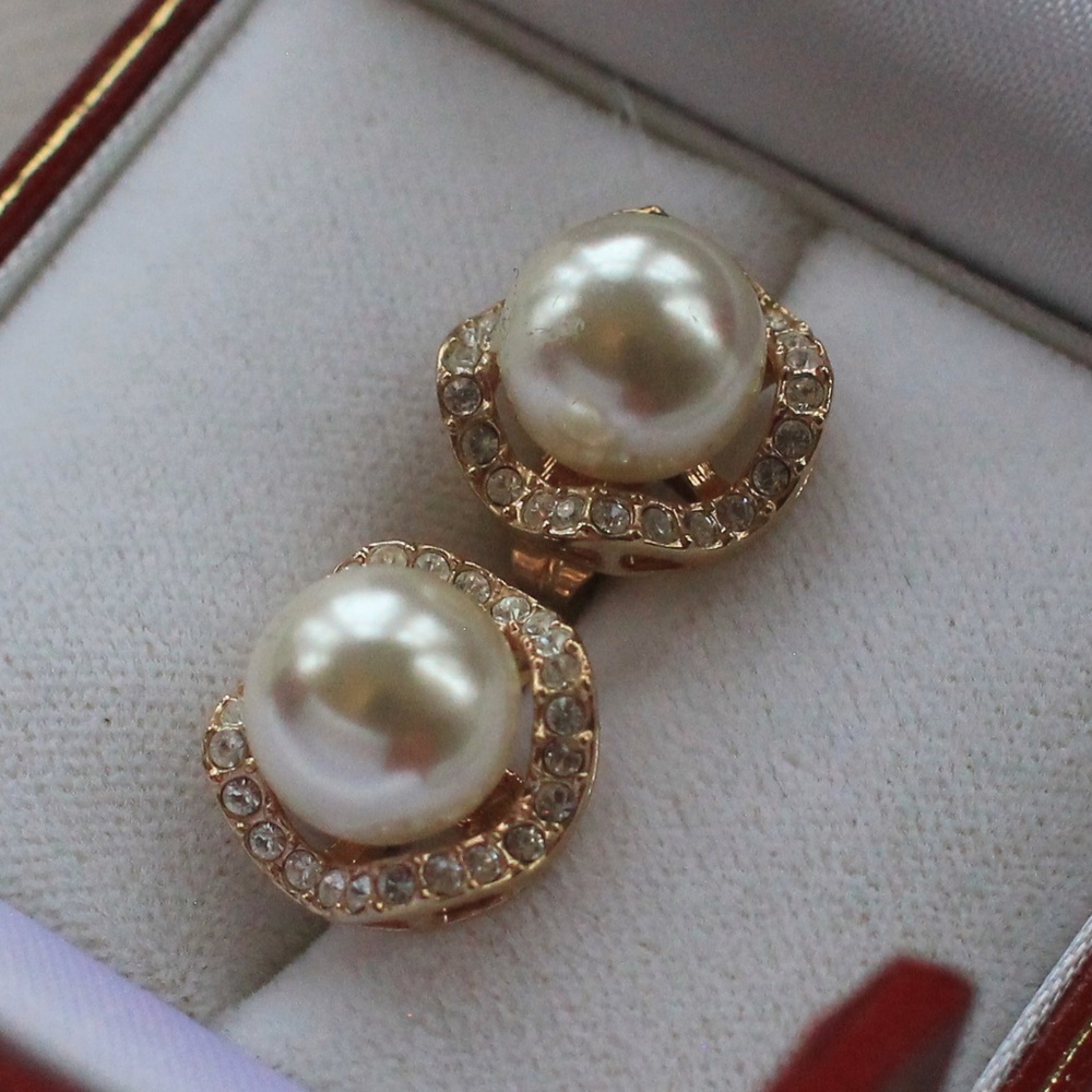 Pearl and CZ Halo Cluster Stud Earrings